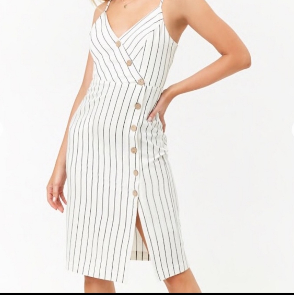 Forever Striped Asymmetrical Button-Front Cami Dress size S